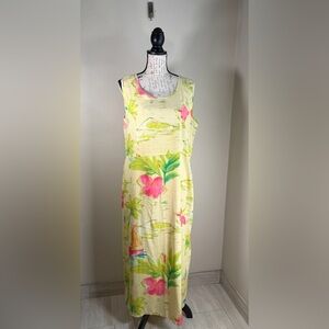 Jams World Tropical Floral Midi Dress - Cream, Pink, Green